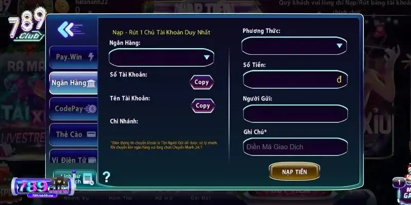Lưu ý khi nạp tiền 789Club Lưu ý khi nạp tiền 789Club